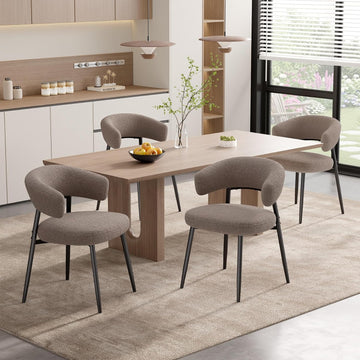 Dining Chairs Set of 4, Mid Century Modern Kitchen Chairs, Boucle Upholstered Dining Chair with Curved Backrest &