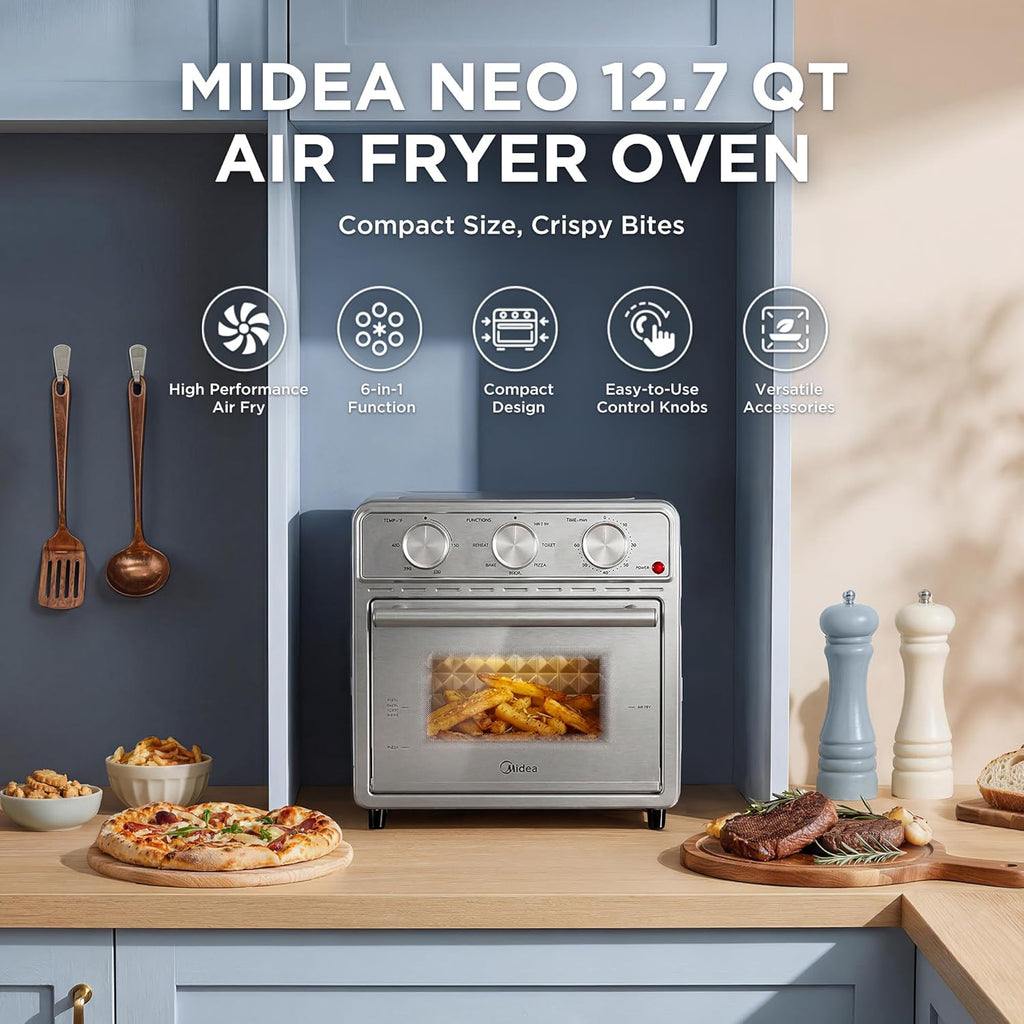 Neo 12.7 Quarts Compact Air Fryer Toaster Oven Combo with Air Fry, Toast, Pizza, Broil, Bake, and Reheat Functions
