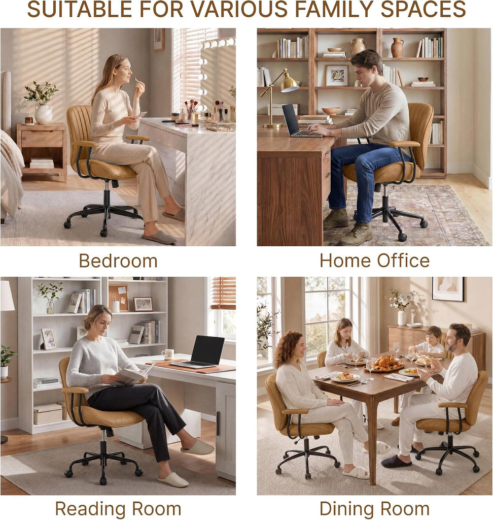 Ergonomic Home with Removable Arms, Adjustable Swivel Desk Chair with Wheels, Modern Faux Leather Computer Chair with