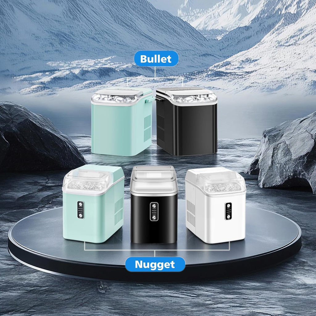 Nugget Ice Maker Countertop, Portable Ice Machine with 1.7L Water Tank, 26LBS/24H Fast Production, Auto-Cleaning & Quiet Operation, with Basket & Scoop, for Home Party Camping RV, Green