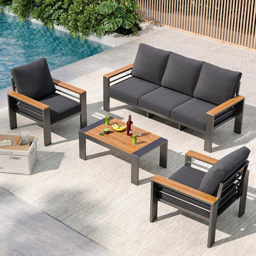 Patio Furniture Set, Aluminum Outdoor Furniture with Oversized Seats | All Weather Outdoor Sectional with Washable 5"