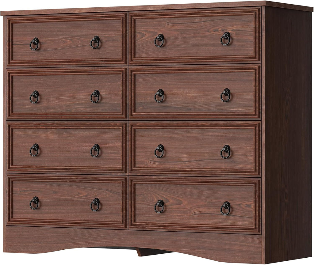 8 Drawer Dresser , Cherry Wood Chest of Drawers, Large Storage for Clothes, Vintage Design, 47.24W*15.75D* 39.4''H