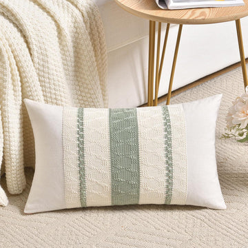 Set of 1 Sage Green Boho Lumbar Decorative Throw Pillow Covers 12x20 Inch, Rustic Retro Cushion Case, Bohemian Room