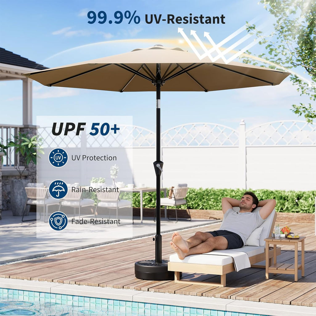 10FT Patio Umbrella - Outdoor Table Umbrella with Smooth Crank Lift, Push Button Tilt and 8 Sturdy Ribs