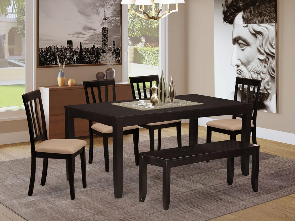 West Furniture 6 Piece Dining Table Set Contains a Rectangle Dining Room Table with Butterfly Leaf and 4