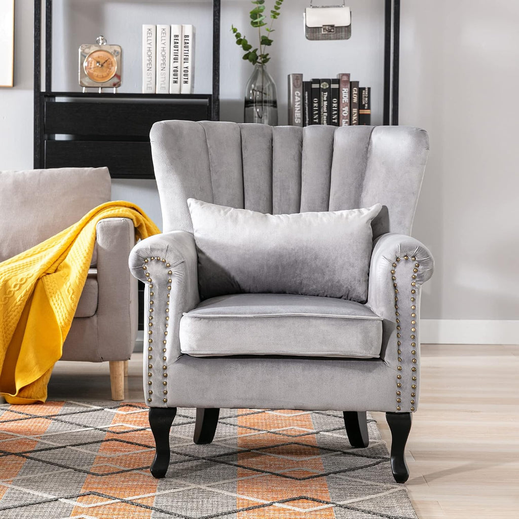 Velvet Accent Chairs Set of 2 with Arm Comfy Living Room Chair Mid-Century Modern Wingback Side Chair Single Sofa