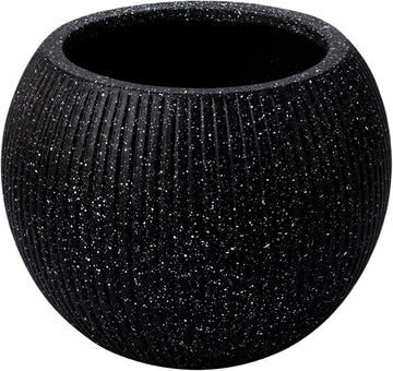 Marlo Fiberstone Round Planter, Ribbed Finishes (L, Black) | Lightweight, UV & Crack Resistant, Modern Minimalist