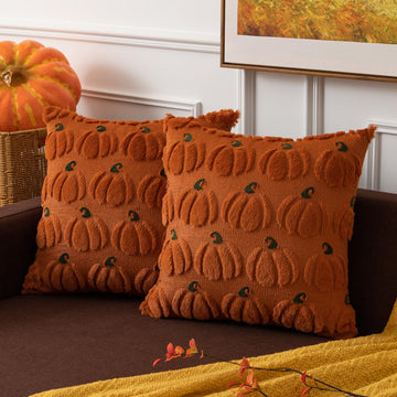 Pumpkin Fall Decorative Throw Pillow Covers 18x18 Inch Set of 2 Soft Faux Fur Pillow Covers for Autumn Harvest Fluffy