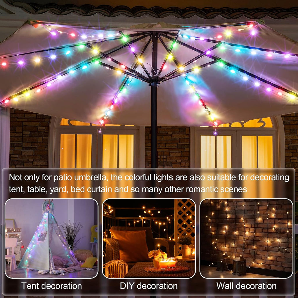Patio Umbrella Lights, 104 Bright LEDs DIY Colors USB Battery Powered Waterproof Outdoor Umbrella Lights with APP