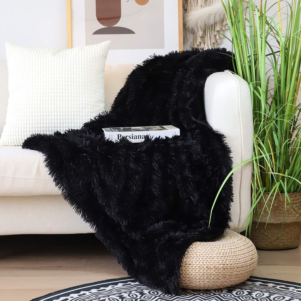 Decorative Extra Soft Faux Fur Throw Blanket 50" x 60",Reversible Fuzzy Long Hair Shaggy Throw Blankets, Fluffy Cozy