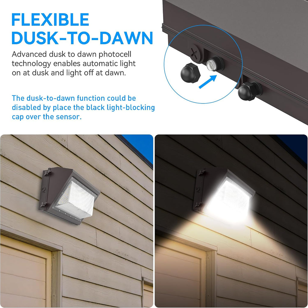 120W LED Wall Pack Light with Dusk-to-Dawn Photocell Sensor, 16800LM 5000K | IP66 Waterproof 120V LED Security Flood