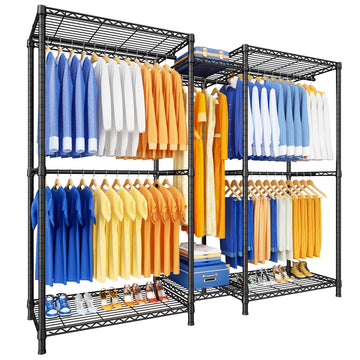 E12 Pro Clothes Rack,Heavy Duty Freestanding Garment Rack with Shelves,Metal Clothing Closet Storage System for