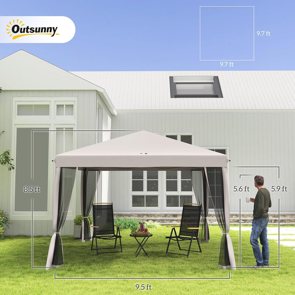 10' x 10' Pop Up Canopy Tent with Netting, Instant Gazebo, Screen House Room with Carry Bag, Height Adjustable Beige