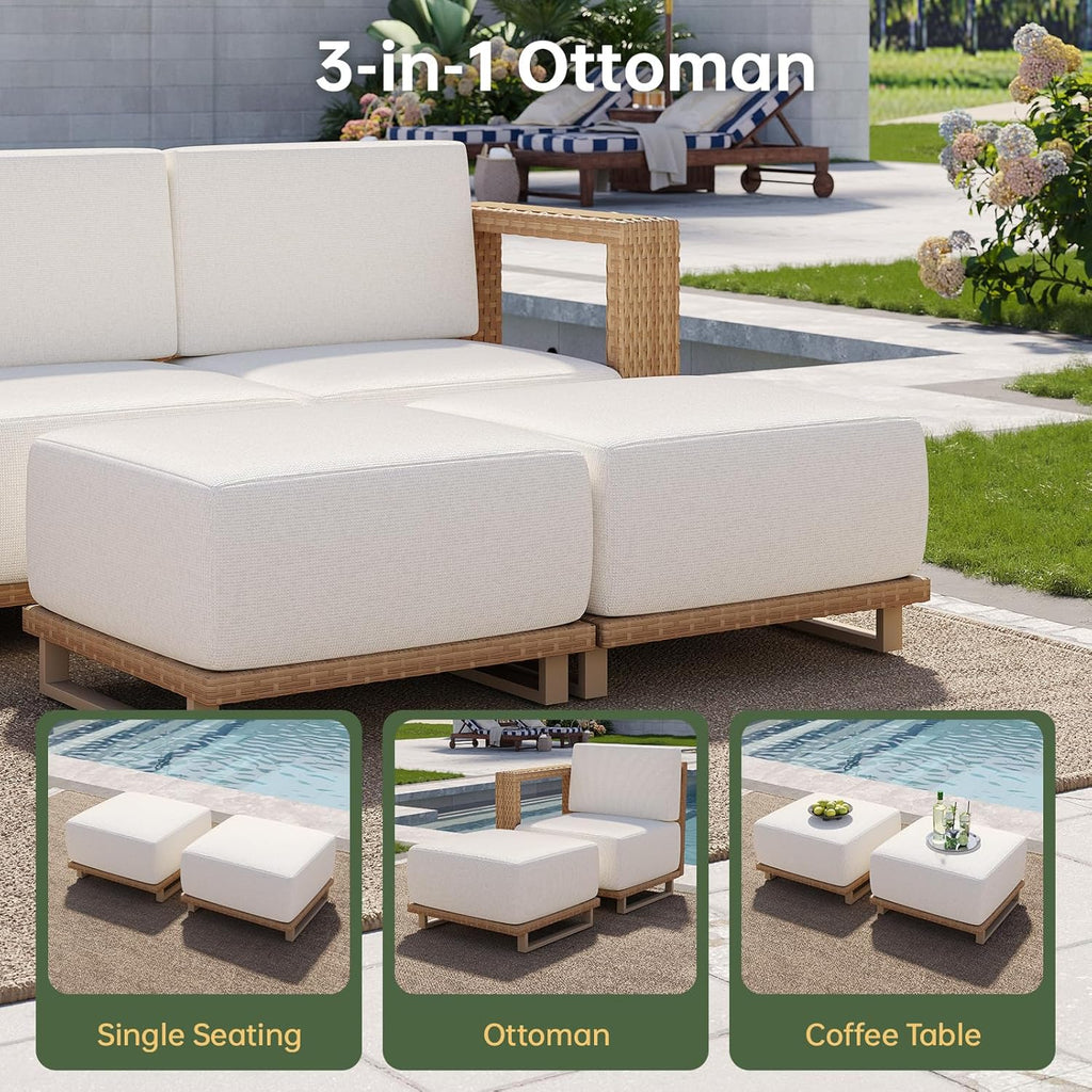 Patio Furniture Set, 6 Piece Outdoor Wicker Sofa, Yellow/Beige | All‐Weather Rattan Modular Sofa with 10''