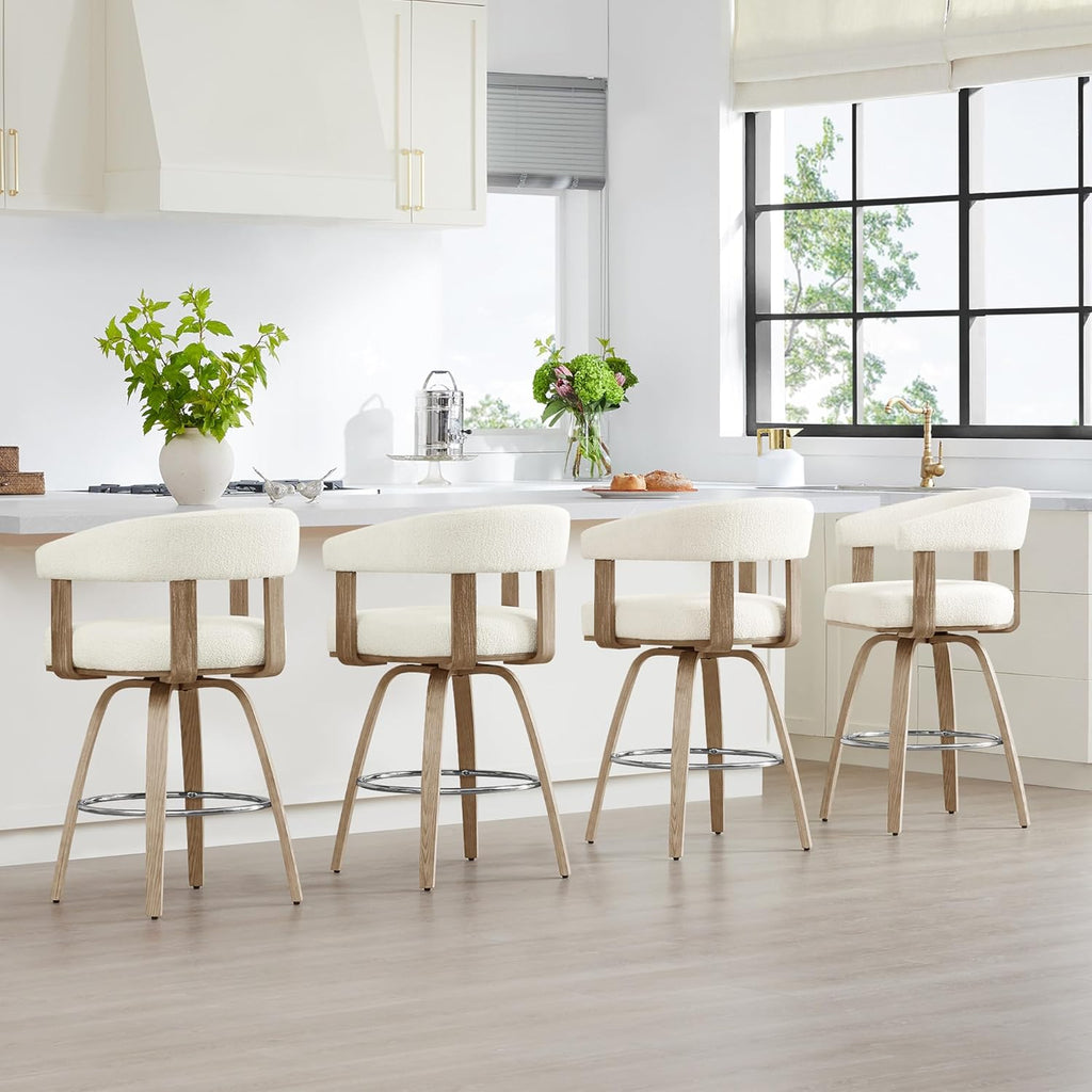 Swivel Counter Height Barstools Set of 2, FSC Certified Polyester Upholstered Bar Stools with Back and Armrest