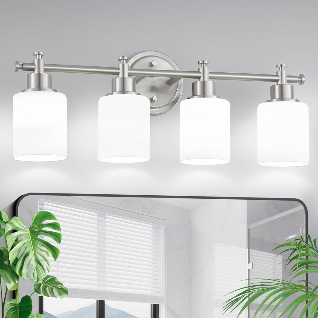4 Light Bathroom Vanity Light, 23 In Brushed Nickel Vanity Light Fixture | Modern Anti-Rust Wall Sconce over Mirror