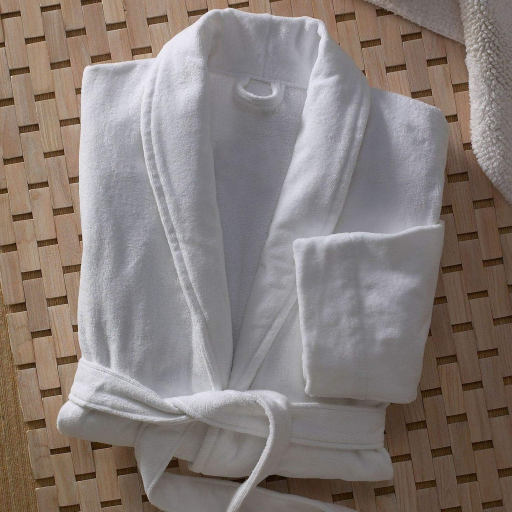 Terry Velour Bathrobe - Luxury 100% Cotton Hotel Spa Robe - Plush, Absorbent, Machine Washable - Shawl Collar, One