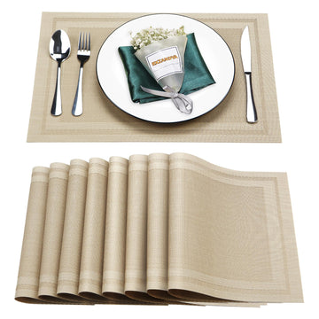 Beige Vinyl Placemats Set of 8,Washable Dining PVC Table Mats