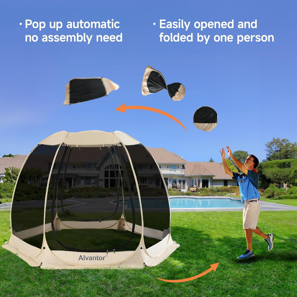 Pop Up Screen House Tent, Instant Outdoor Gazebo with Mosquito Netting & UPF 50+ Sun Protection - Beige
