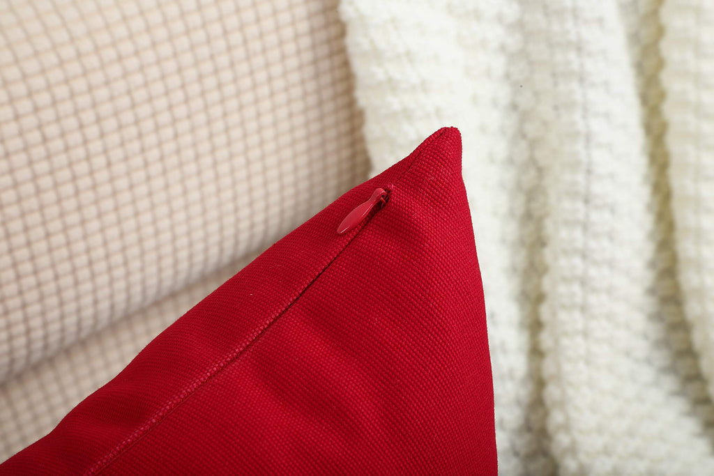 Handmade Decorative Solid 100% Cotton Canvas Throw Pillow Cover/Euro Pillowcase - (26" x26", Christmas Red, 1 Count