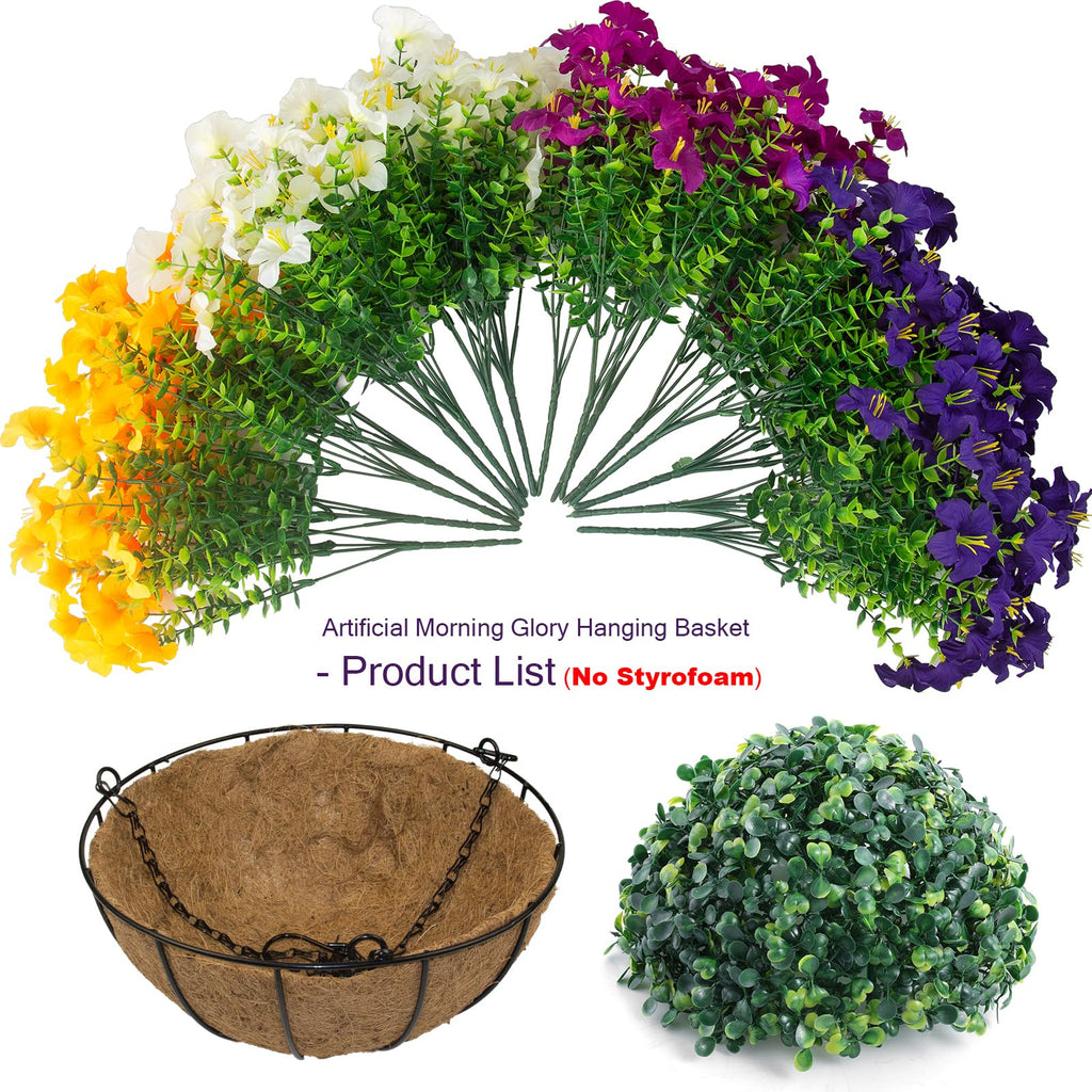 2 Set Artificial Outdoor Hanging Baskets with 24 Pcs Petunias