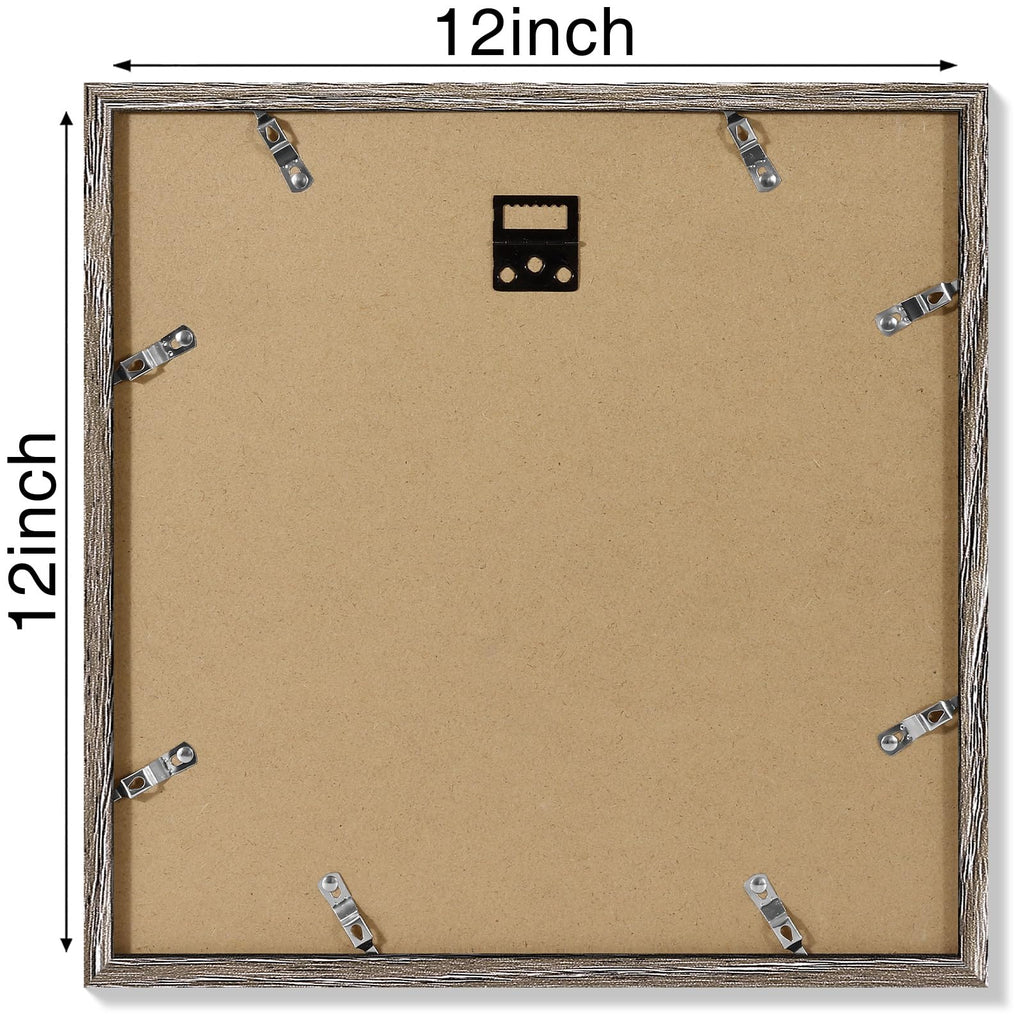 12x12 Picture Frame, Matted for 8x8 Photos, Rustic Grey