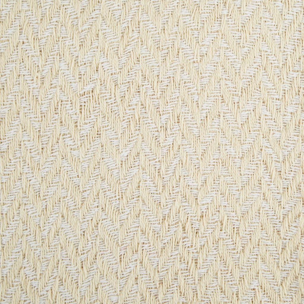 Modern Zig Zag Throw Blanket Woven Cotton, Hand-Knotted 2.5" Fringe, 50x60, Natural