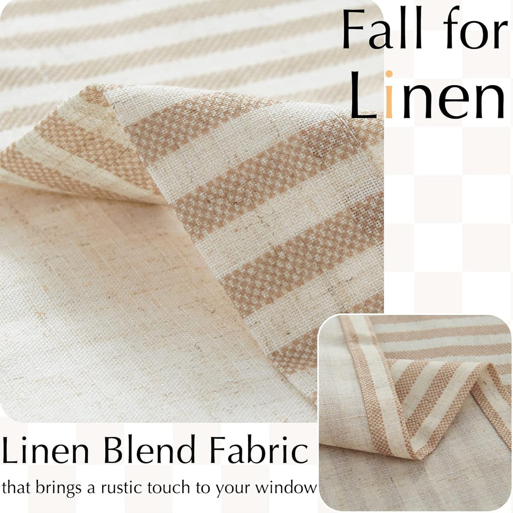 Linen Valance Curtain Striped Small Window Curtain Double Layer Light Filtering Modern Farmhouse Valance for Kitchen