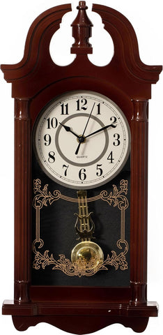 20" Plastic Grandfather Clock Realistic Wood-Grain Finish with Swinging Pendulum and Chiming Sound Battery-Operated Decorative Wall Accent for Home Office Living Room Kitchen Hallway, Brown A134-B0F9B38TXJ