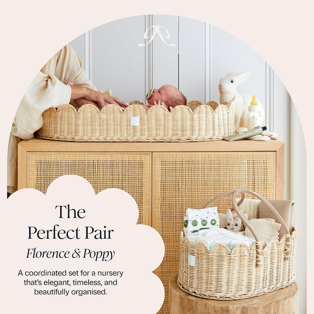 Premium Baby Changing Basket - Artisan-Crafted Scalloped Rattan - Changing Basket for Baby Dresser - All Accessories