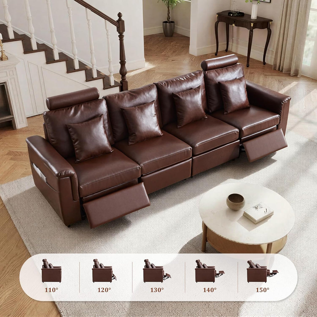 Modern Faux Leather Armless Power Recliner Sofa Seat for Modular Sectional Couch -Dark Brown
