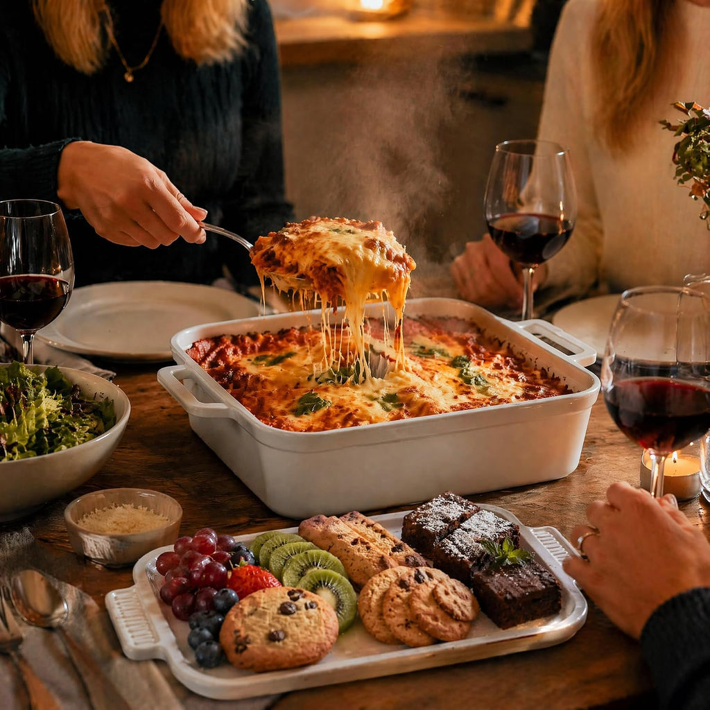 Ceramic Casserole Dish with Lid, 4.8 Qt Large Lasagna Pan Deep, Porcelain Dish for Oven, Rectangular Bakeware Set