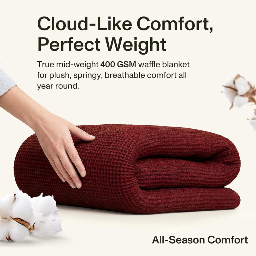 Luxury Waffle Throw Blanket - 400 GSM - 100% Organic Cotton Throw Blanket Size 50” x 70”, Soft, Breathable