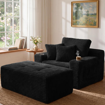 66" Oversized Boneless Chaise Lounge Chair with Ottoman Indoor