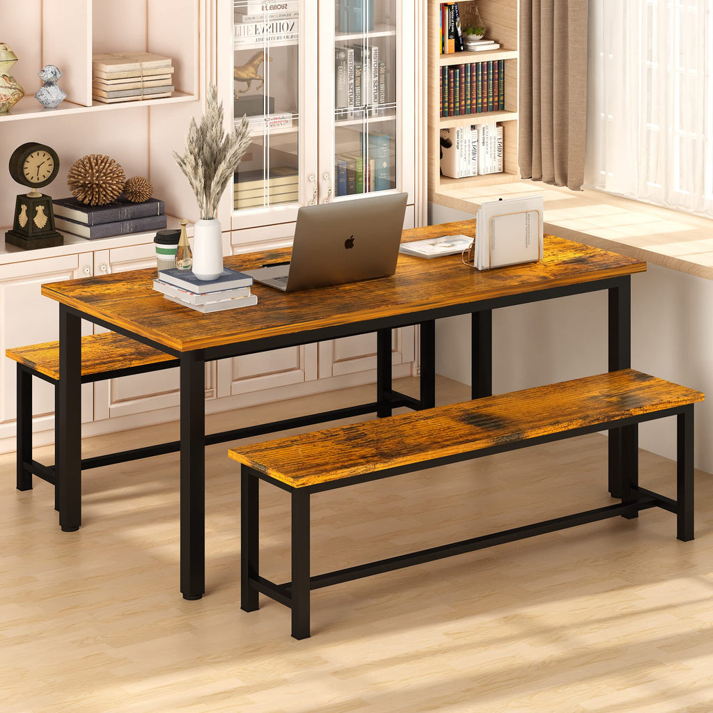 Kitchen Table Set with 2 Benches 4 Person Dining Room Table Set Kitchen, Dining Room, Restaurant, Space Saving
