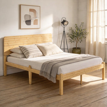 18" Solid Bamboo Wood King Size Bed Frame with Headboard, Natural