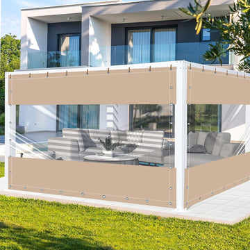8'Hx15'W Outdoor Vinyl Curtain, 19oz Clear PVC Patio Tarps, Beige