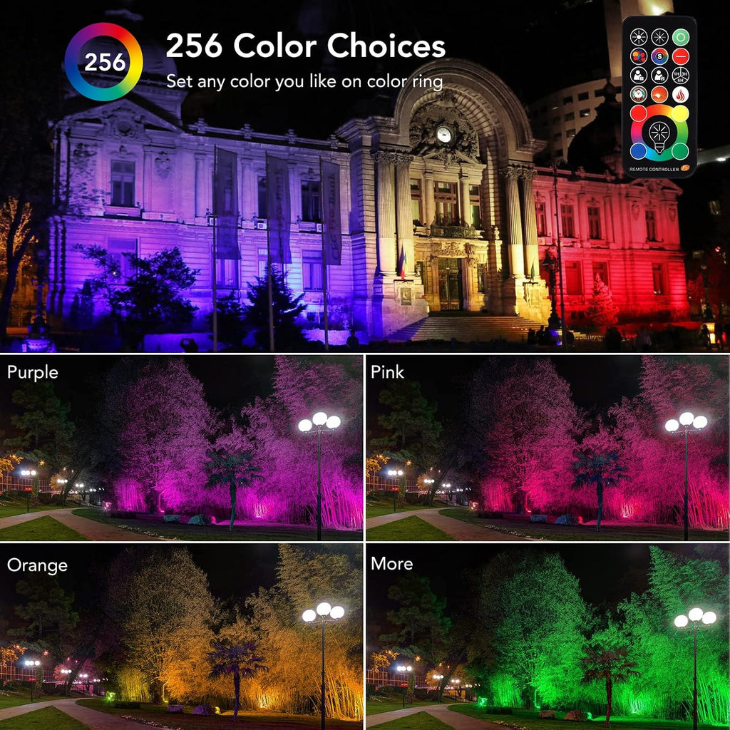 400W LED Flood Light Outdoor, Equivalent RGB Floodlight with Remote, 256 Colors Uplight with Custom Mode, 4000 Lumens