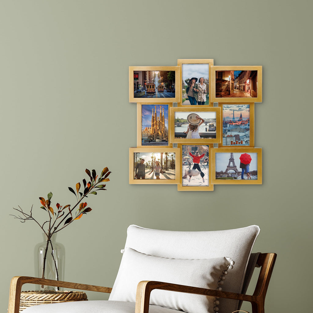 9 Opening 18x18 Gold Collage Picture Frame for Wall