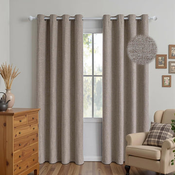 100% Blackout Curtains 2 Panels Set, Beige Curtains, Black Out Thermal Insulated Grommet Drapes