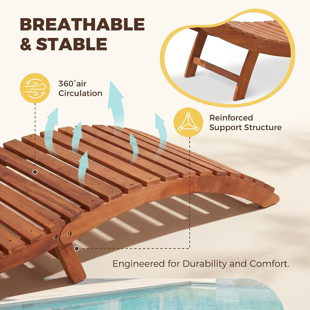 Lounge Chair Outdoor Acacia Wood with Side Handle (2 Pieces) | Foldable Pool Lounge Chairs, Outdoor Lounge Chairs