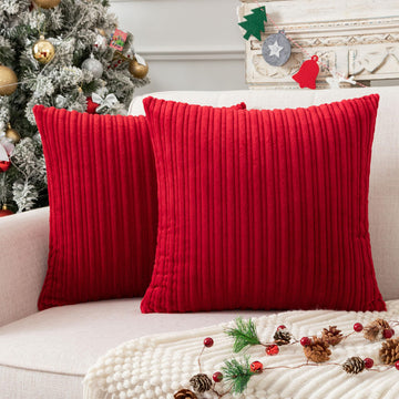 Velvet Soft Soild Christmas Decorative Pillow Covers /Couch, 2 Packs, 24"x24"(61x61cm), Burgundy