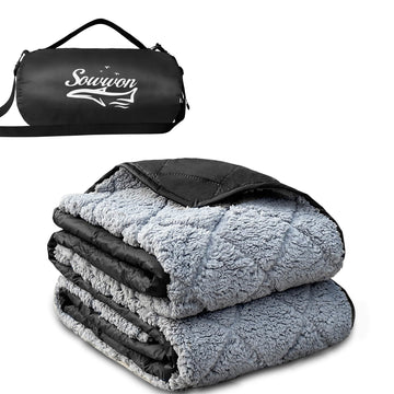 Waterproof Outdoor Blanket 62"x51" Sherpa Fleece Black
