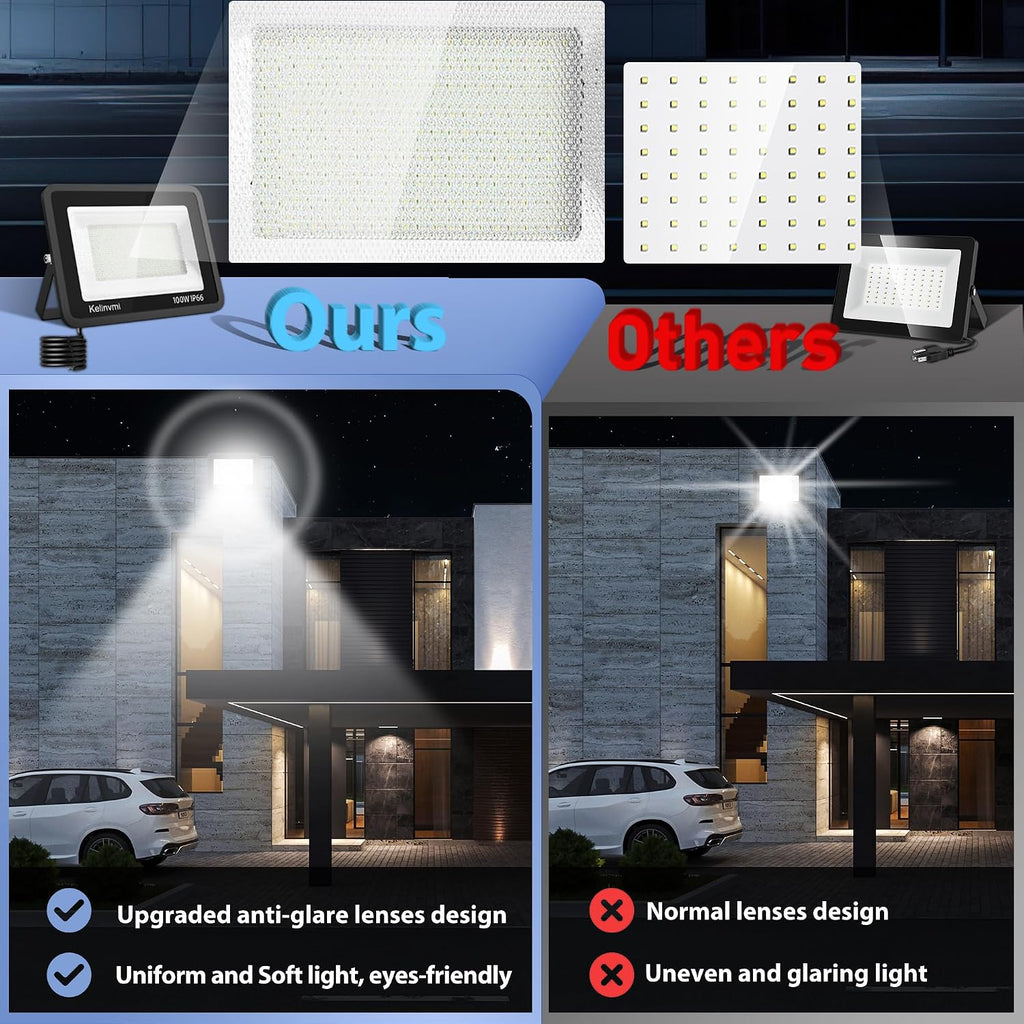 100 W Outdoor LED Floodlight, 10000 lm LED Floodlight, 4200 K Warm White IP66 Waterproof Outdoor Lighting for Garden
