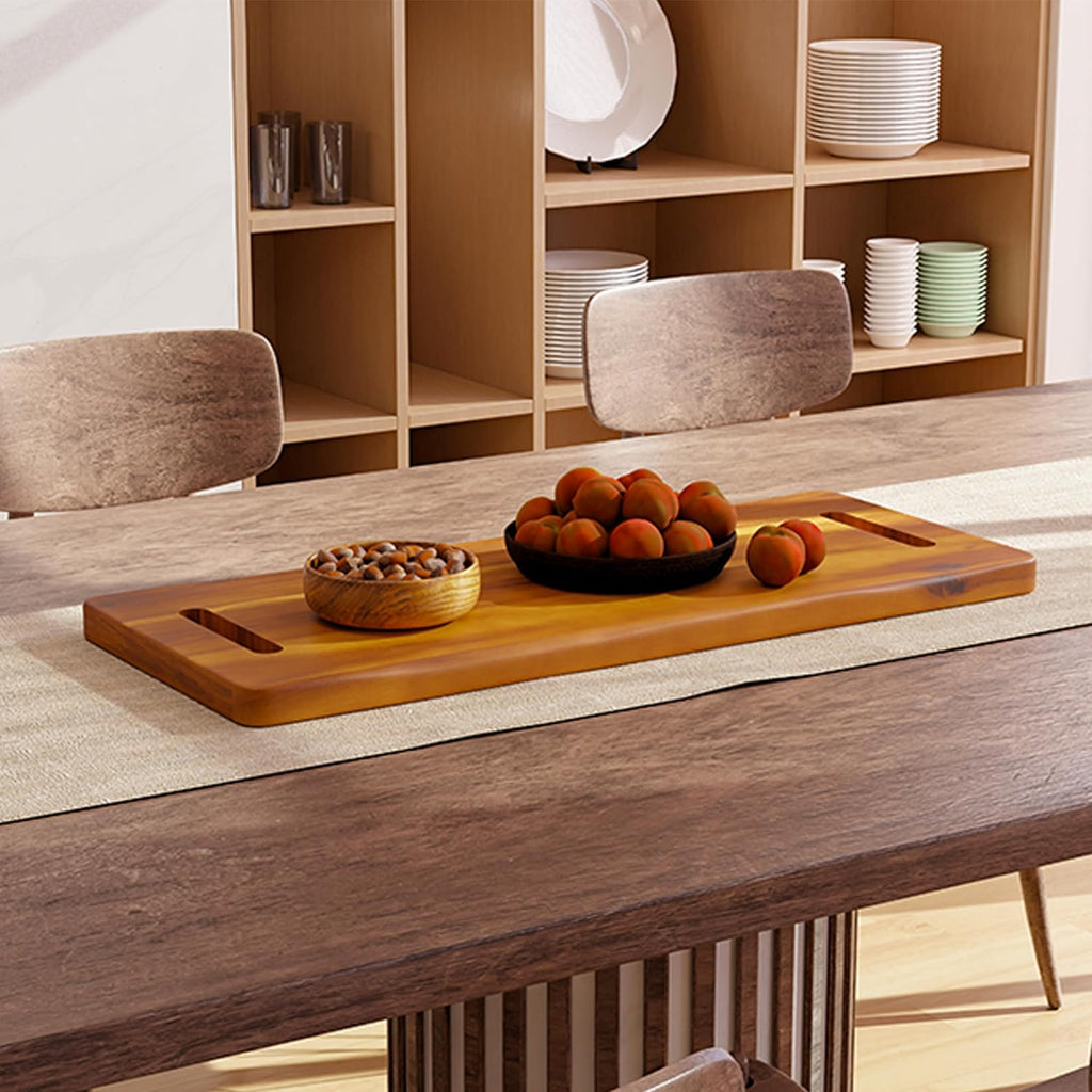 30" Large Acacia Wood Charcuterie Board, Built-in Handles, Raw Edge | Dual-sided Design, Extra Long Wooden Serving