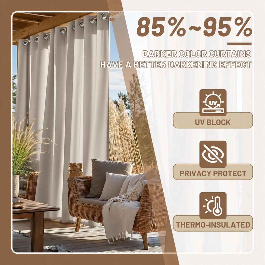 Outdoor Curtains Waterproof, 54"W x 95"L, Grey, 1 Panel