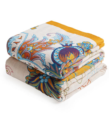 Boho Throw Blanket, 100% Organic Cotton Breathable Skin-Friendly Ultra Soft Bed Quilt Throw - All Season Floral Bird