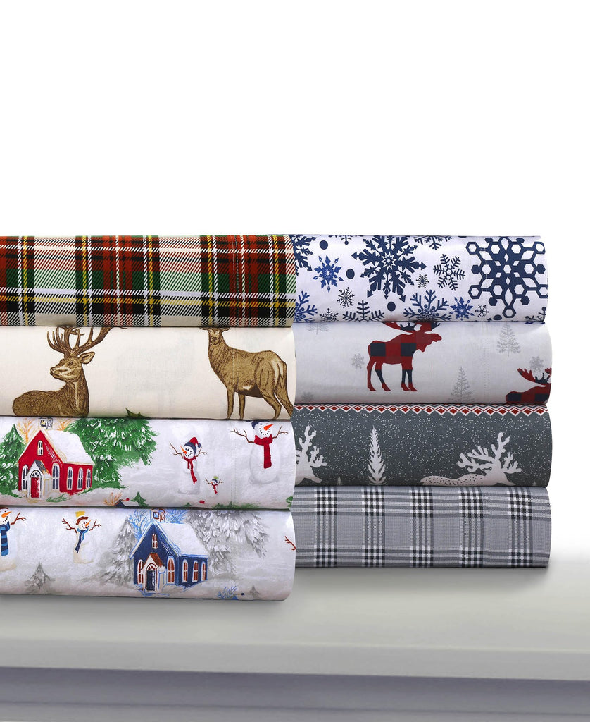 Queen Deep Pocket Flannel Sheet Set, Winter Reindeer