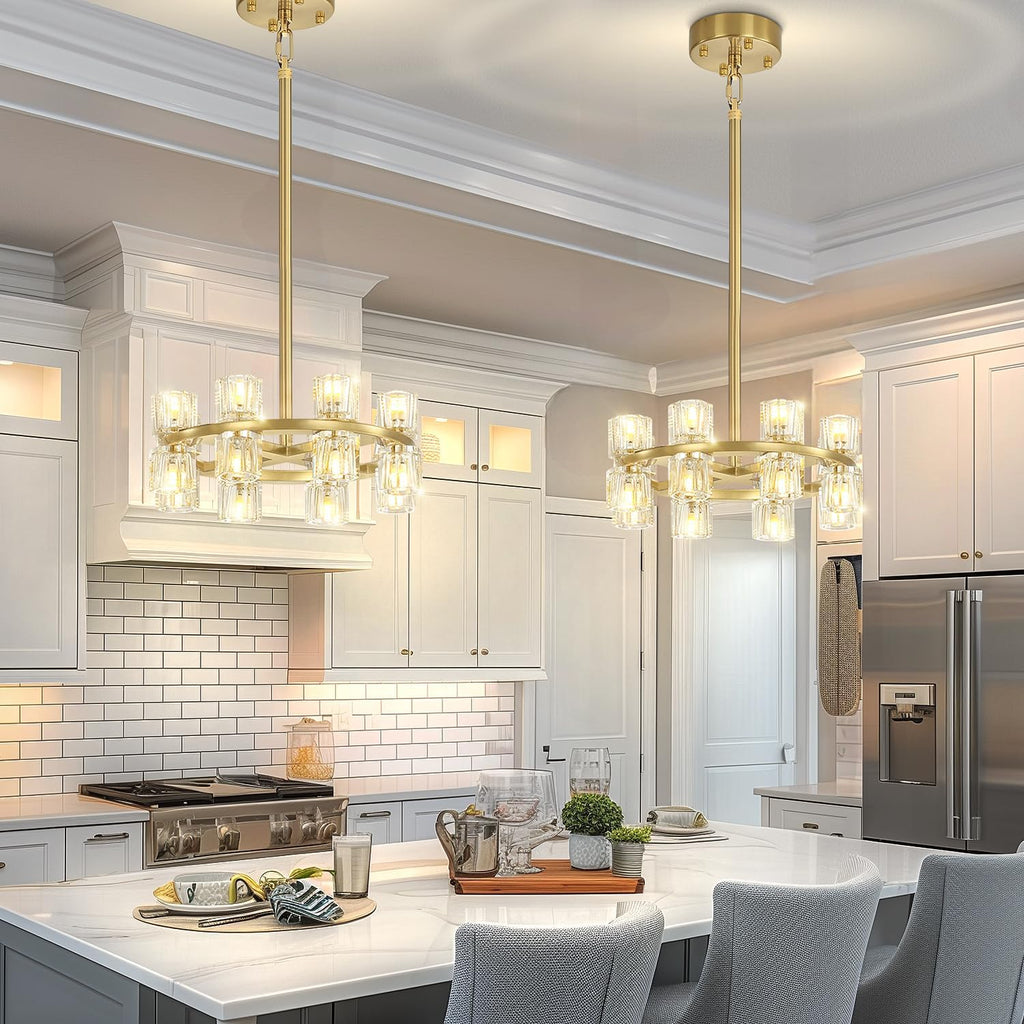 Inspired Arcachon Style Round Wagon Wheel Chandelier, 16" 16-Light Gold — Foyer, Dining & Living Room