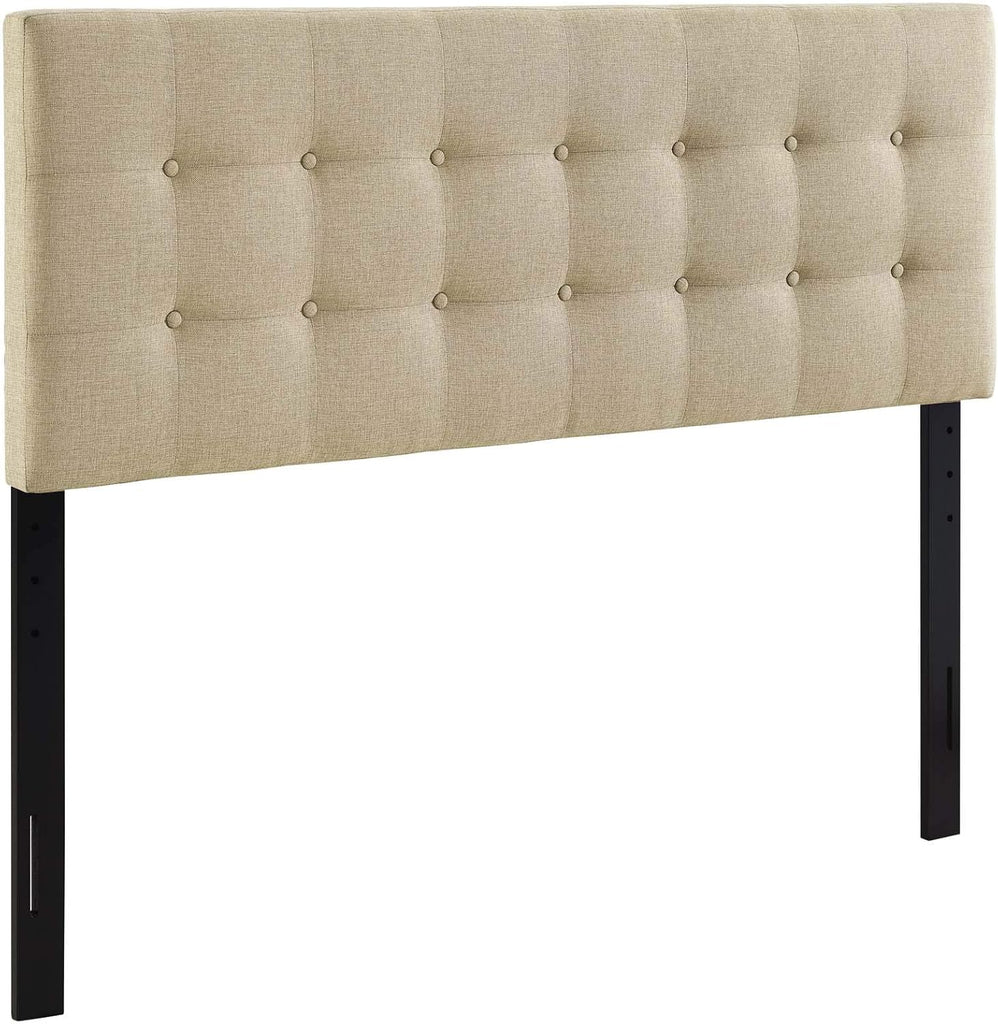 Tufted Button Linen Fabric Upholstered Queen Headboard in Beige